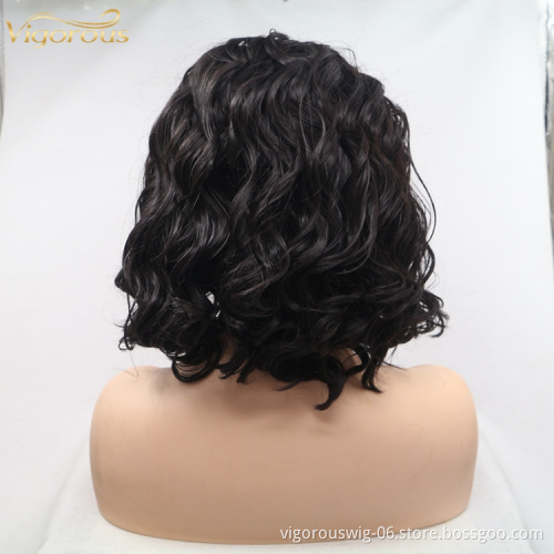 Vigorous black pink red bob curl wholesale heat resistente short cheap synthetic hair wig with lace